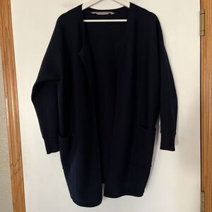 Athleta Wool Blend Open Front Sweater Cardigan Women Size XS Oversized Navy Blue